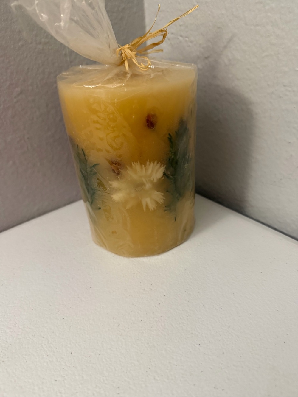 Decorative Yellow Floral Pillar Candle - Home Accents